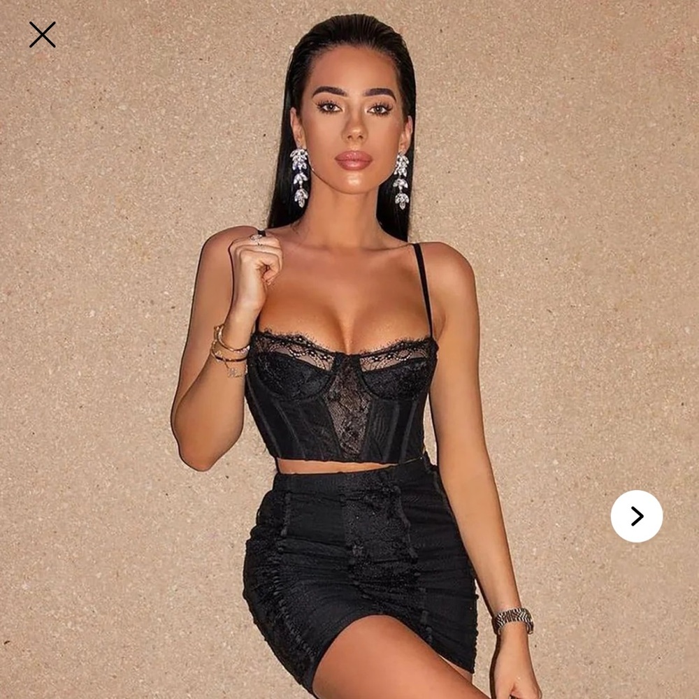 NWOT Fashion Nova Breaking Hearts Lace Mini Skirt Set - Black